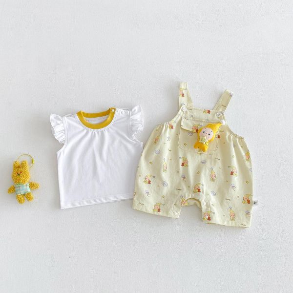 飛袖背心+可愛立體星星人吊帶褲 