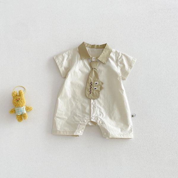 翻領可拆式恐龍領帶襯衫連身裝 