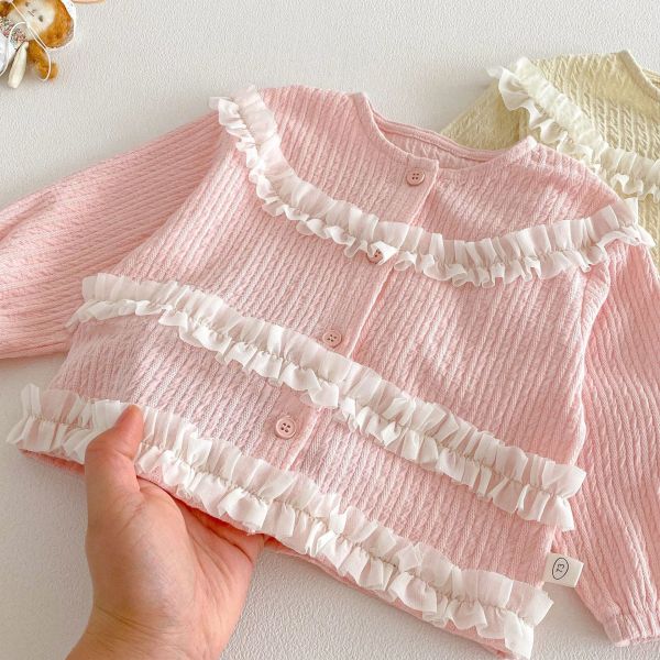 小香風花邊蕾絲拼接開釦外套 