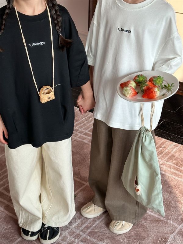 素色休閒直筒兩色長褲 