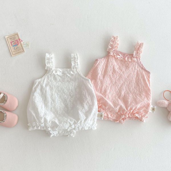 可愛素色木耳背帶蝴蝶結包屁衣 