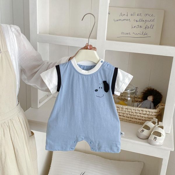 假兩件拼色小狗連身裝 