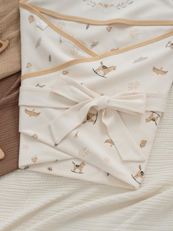 新生兒搖搖馬質感外出包巾/蓋毯/被被 