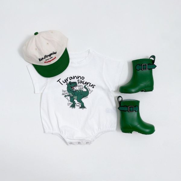 素色恐龍印花簡約包屁衣 