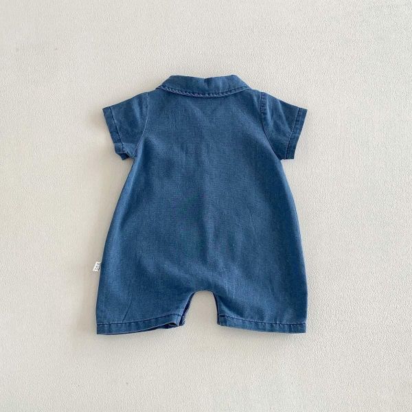 翻領小汽車刺繡牛仔連身裝 