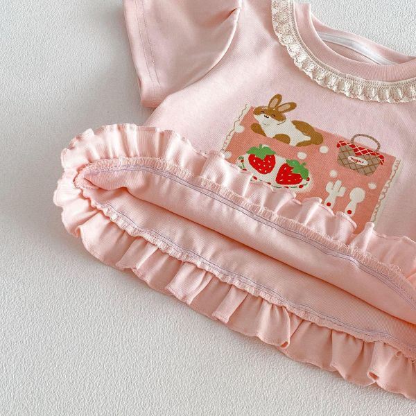 可愛印花蕾絲領口花邊上衣 