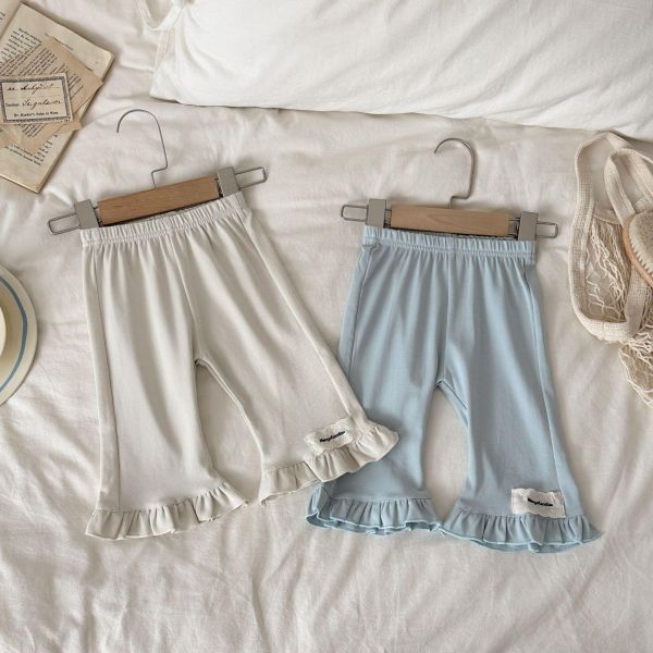 木耳卷邊素色彈力喇叭褲 