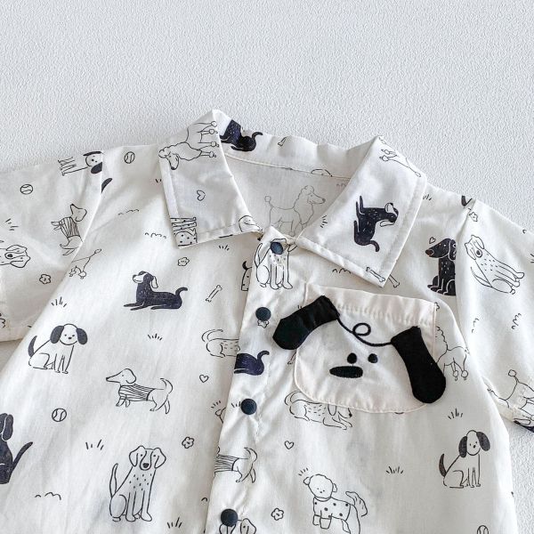 滿版狗狗印花polo領連身裝 