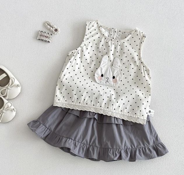 點點兔子蕾絲背心+蛋糕短裙套裝 