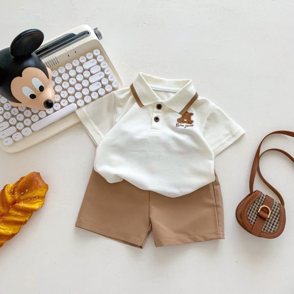 男女童小熊polo上衣+短褲/百褶裙 