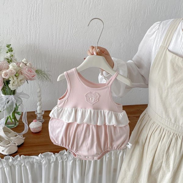 不對稱背心蕾絲拼接包屁衣 