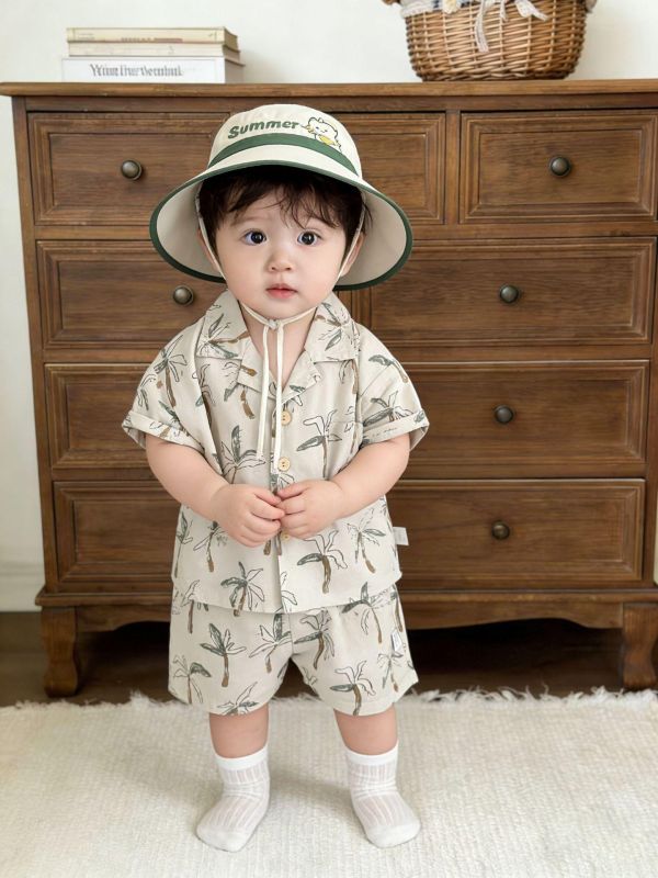 渡假休閒椰子樹印花兩件式套裝 