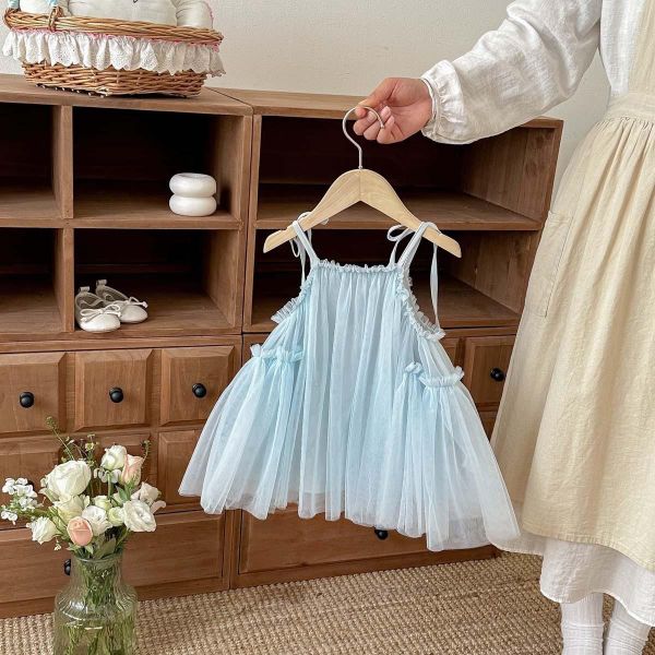 甜美蝴蝶結綁繩網紗連身裙 