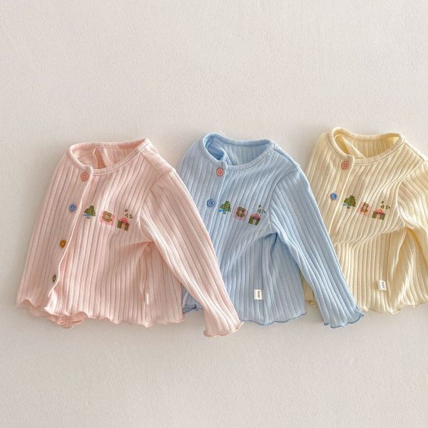 卡通螺紋糖果釦素色木耳邊外套 