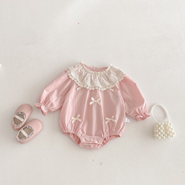 早春蕾絲翻領蝴蝶結包屁衣 