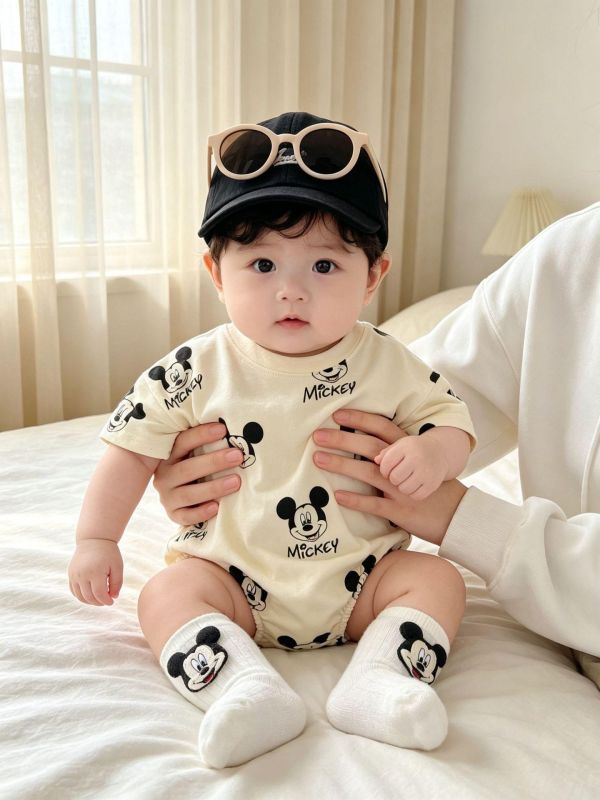 滿版米奇印花寬鬆包屁衣 