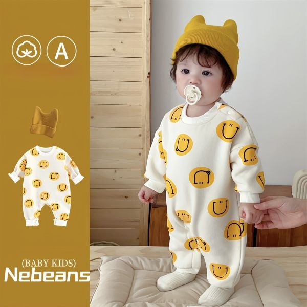 『現貨80cm』滿版可愛笑臉加厚連身裝 