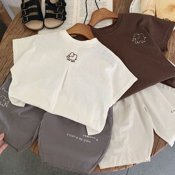 大象前後印花上衣+大象塗鴉短褲套裝 