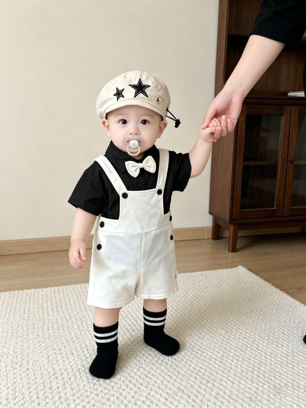 兩件式紳士寶領結上衣+吊帶裙套裝 