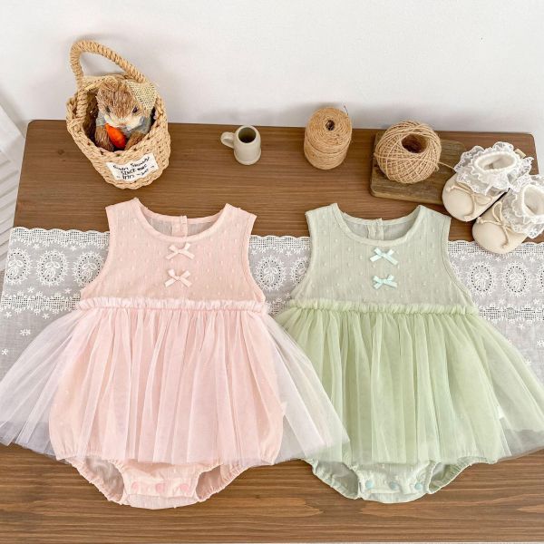 蝴蝶結後開釦毛點網紗包屁裙 