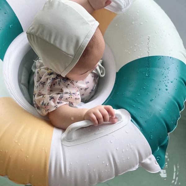 撞色夏日玩水游泳兒童坐圈(含打氣筒) 