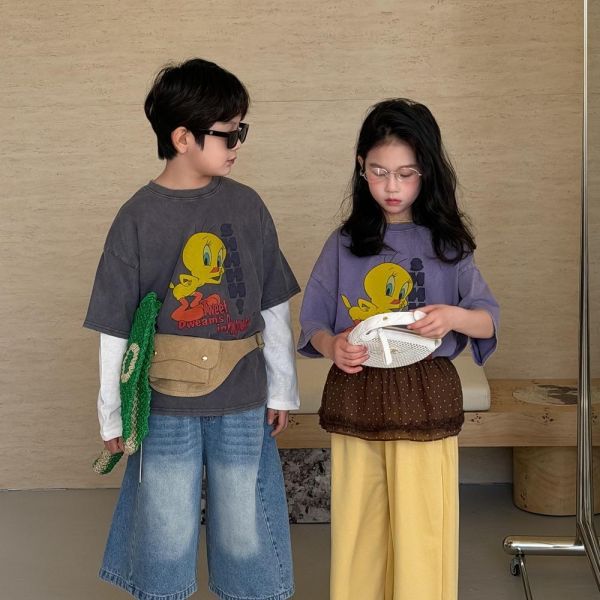 可愛刷舊崔弟印花寬鬆上衣 