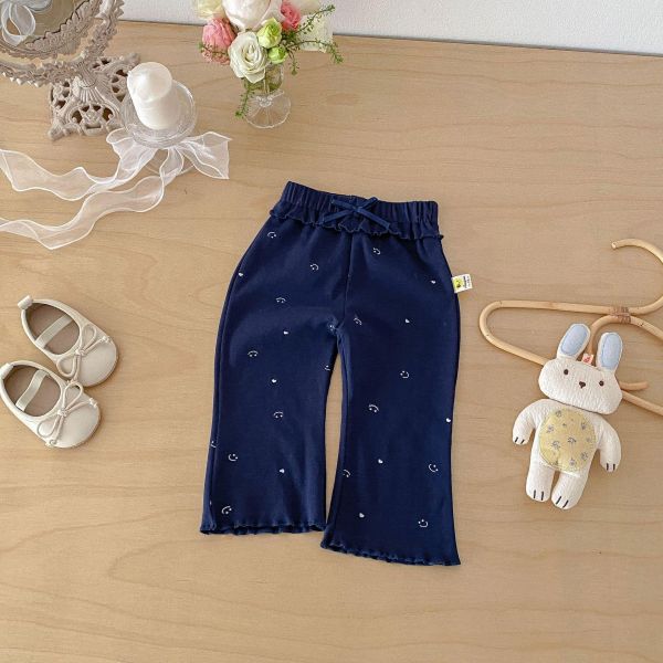 可愛笑臉木耳花邊彈力長褲 