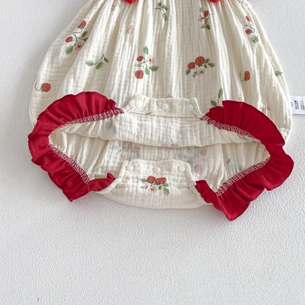 可愛草莓抓皺棉背帶包屁衣 