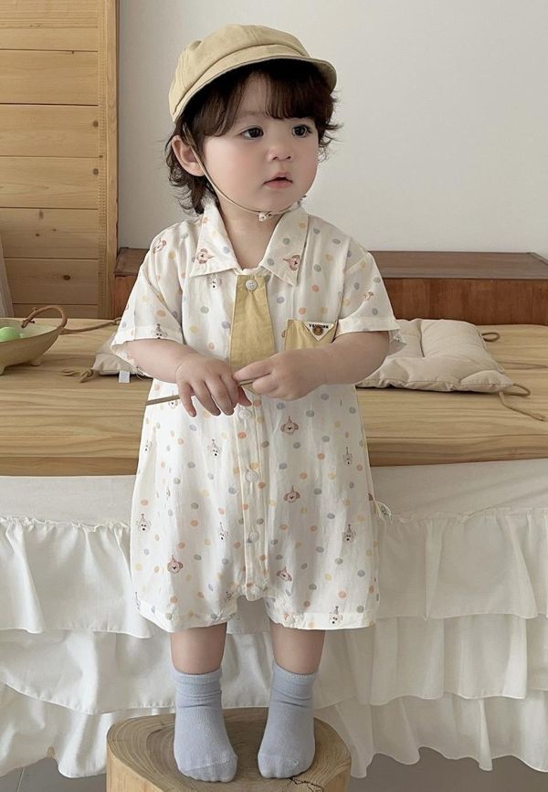 生日狗狗點點可拆式領帶襯衫連身裝 