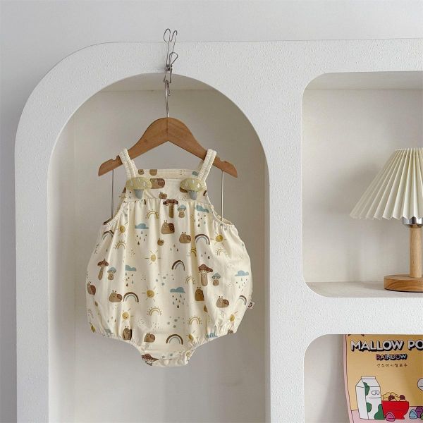 Ins風可愛小蘑菇無袖背帶包屁衣 