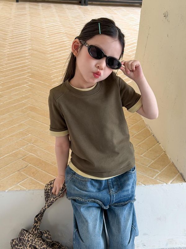 素色彈力後背小字母基礎T恤上衣 