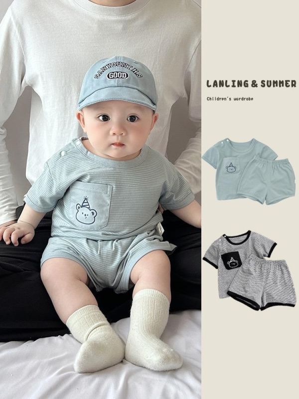 生日小熊口袋條紋兩件式套裝 