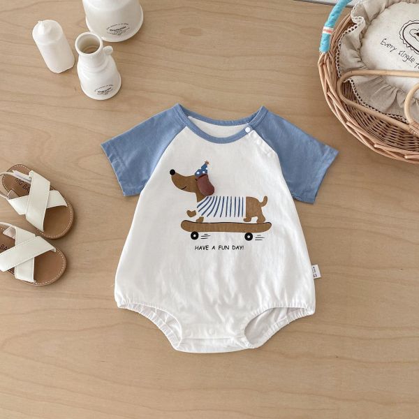 立體臘腸狗狗印花撞色包屁衣 