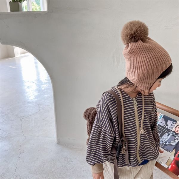 兩色條紋連帽拉鍊外套 