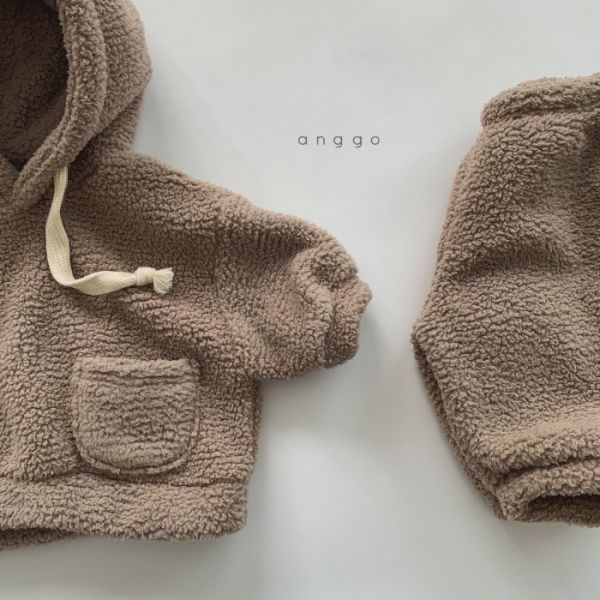 Q毛雙口袋連帽上衣+長褲 