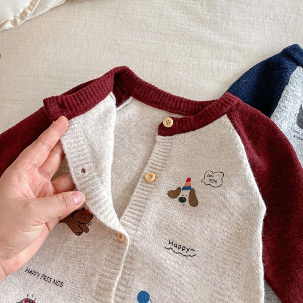 可愛動物刺繡拼袖針織外套/連身裝 