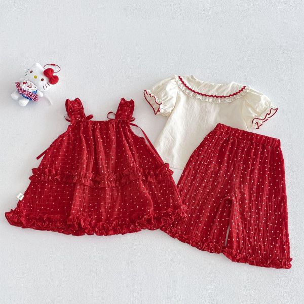 甜美米妮翻領上衣/點點雪紡連身裙/長褲 