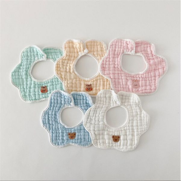紗布棉花邊刺繡口水圍兜(5入) 