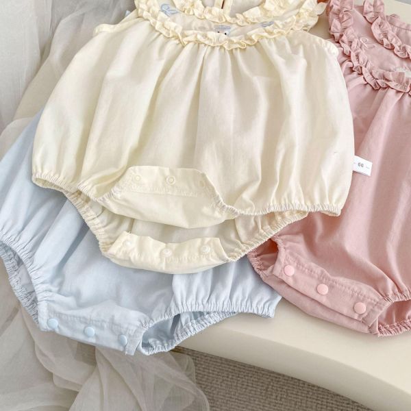 花領口兔子刺繡削肩包屁衣 