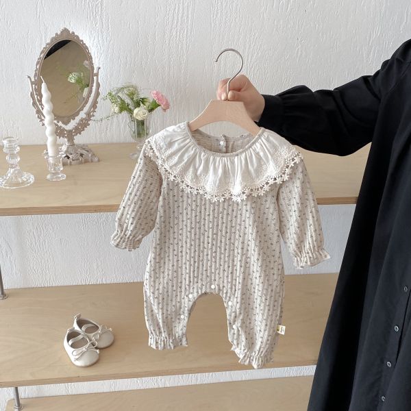 蕾絲大翻領碎花連身裝 