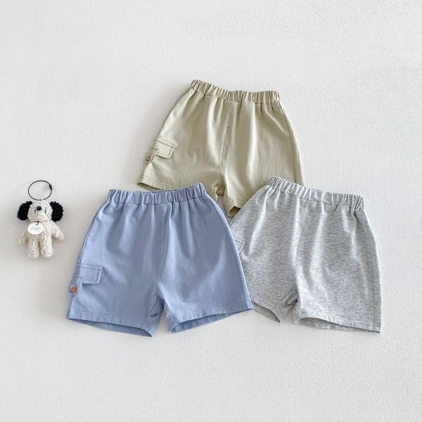 素色夏日假口袋五分短褲 