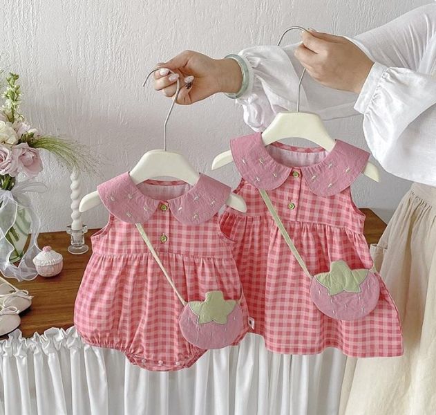 娃娃領格紋包屁衣/洋裝(附番茄包) 
