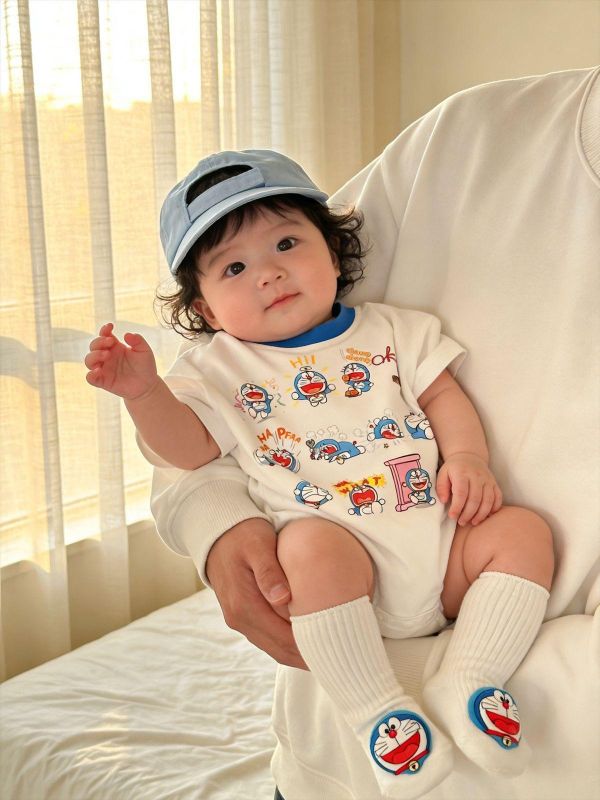 可愛小叮噹印花短袖包屁衣+襪 