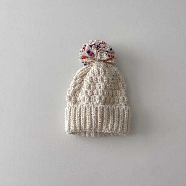 混織大毛球針織反摺毛帽 