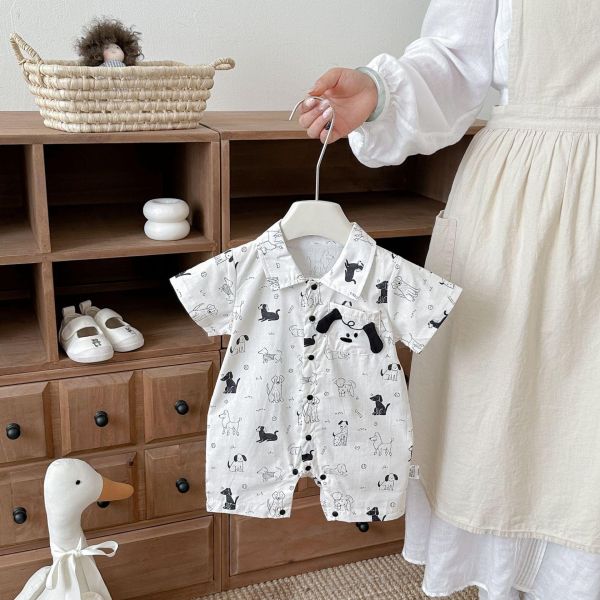 滿版狗狗印花polo領連身裝 