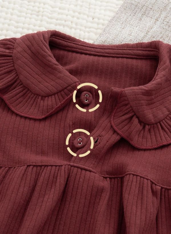 新生兒酒紅色質感花領包屁衣 