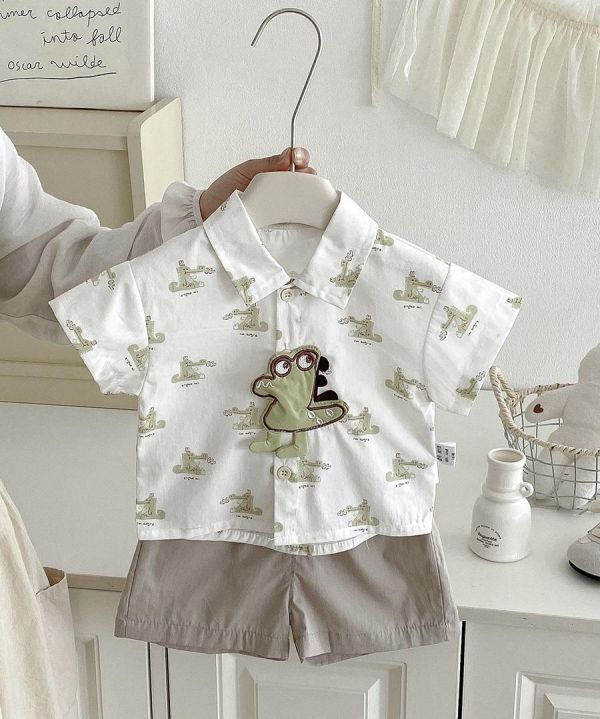 立體恐龍襯衫+短褲套裝 