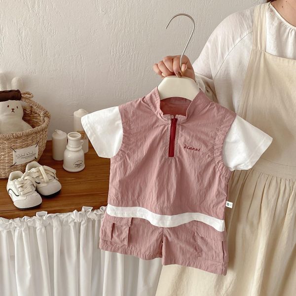 假兩件運動風拉鍊兩件式套裝 