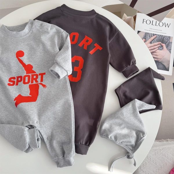 運動風籃球印花連身裝+帽 