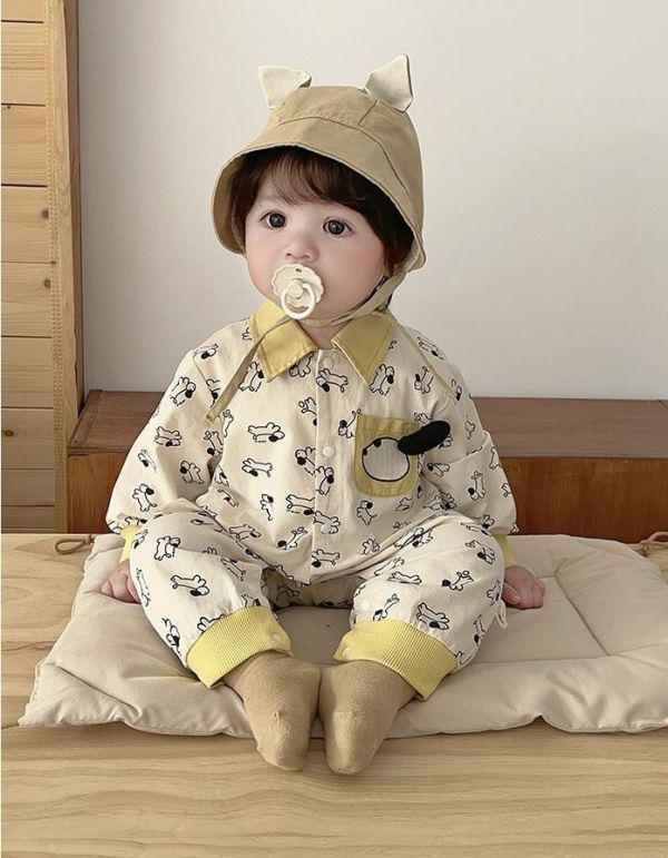 狗狗翻領梭織綿連身裝 